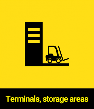 Terminals, storage areas